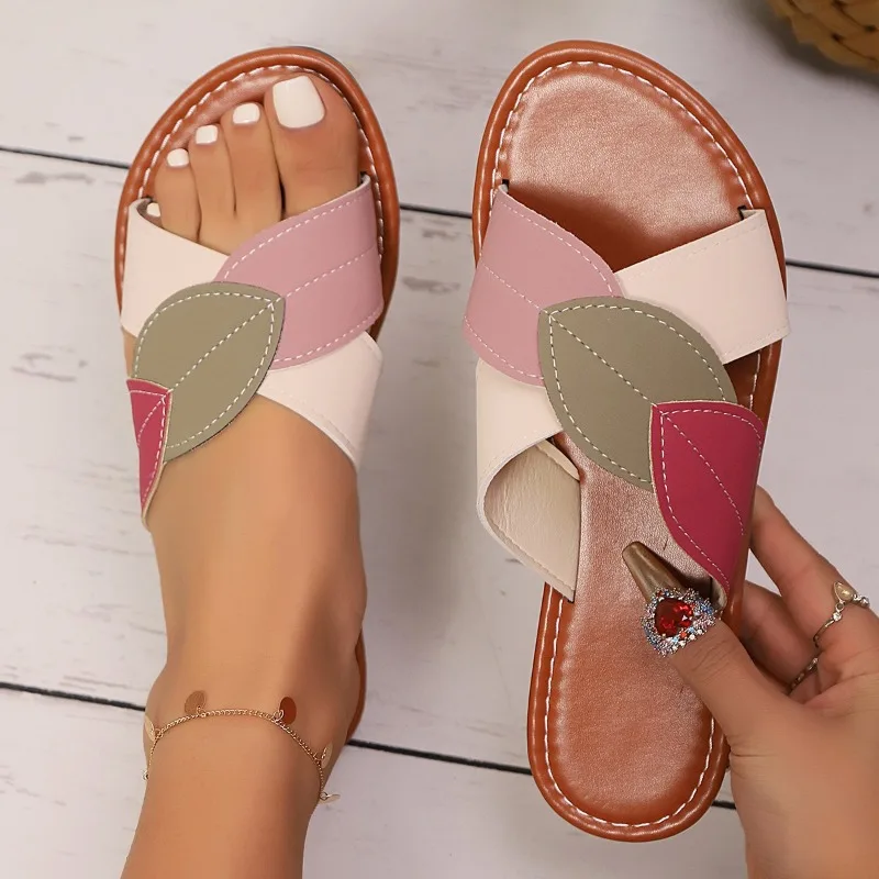2026 Neue Sommerkollektion: Modische, schlichte Damen-Strandsandalen mit eckiger Zehenpartie und flacher Sohle – Bequeme, rutschfeste Pantoletten in Übergrößen