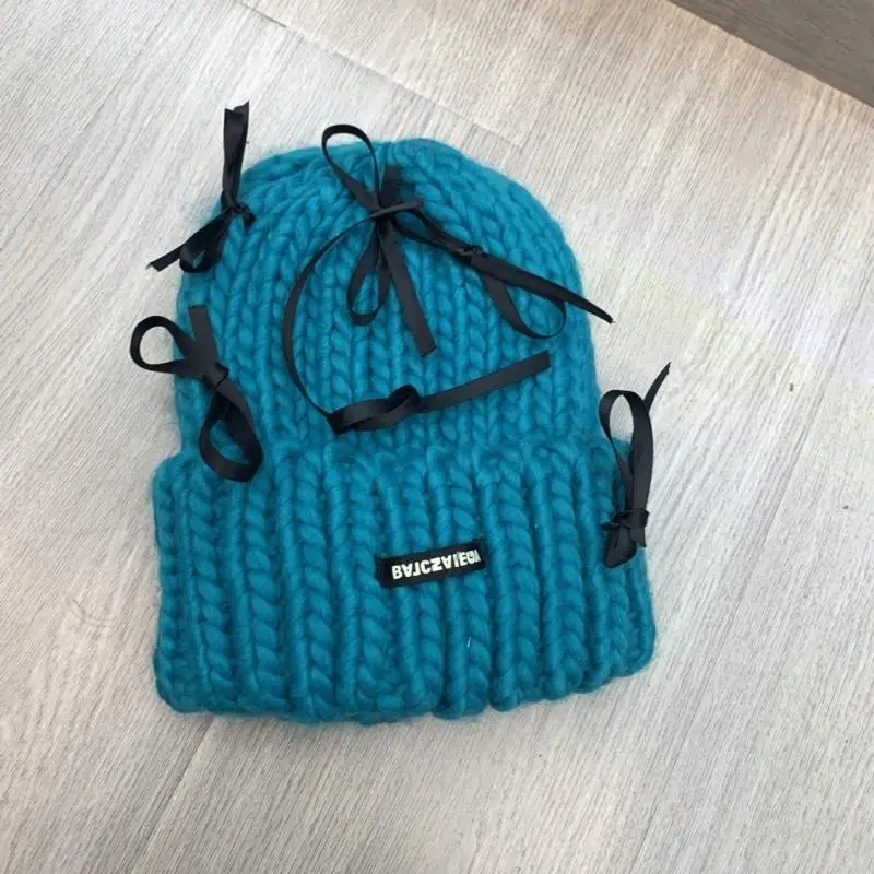 340d Dorosły nastolatki Wstążka Bowknot Beanie Knittted Hat Winter Skiing WindProof Beanie