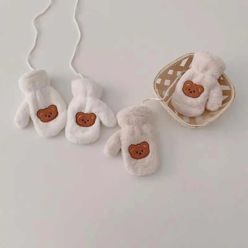 قفازات الشتاء الكرتونية للأطفال مع سلسلة سميكة من القطيفة الدافئة كاملة الأصابع P31B