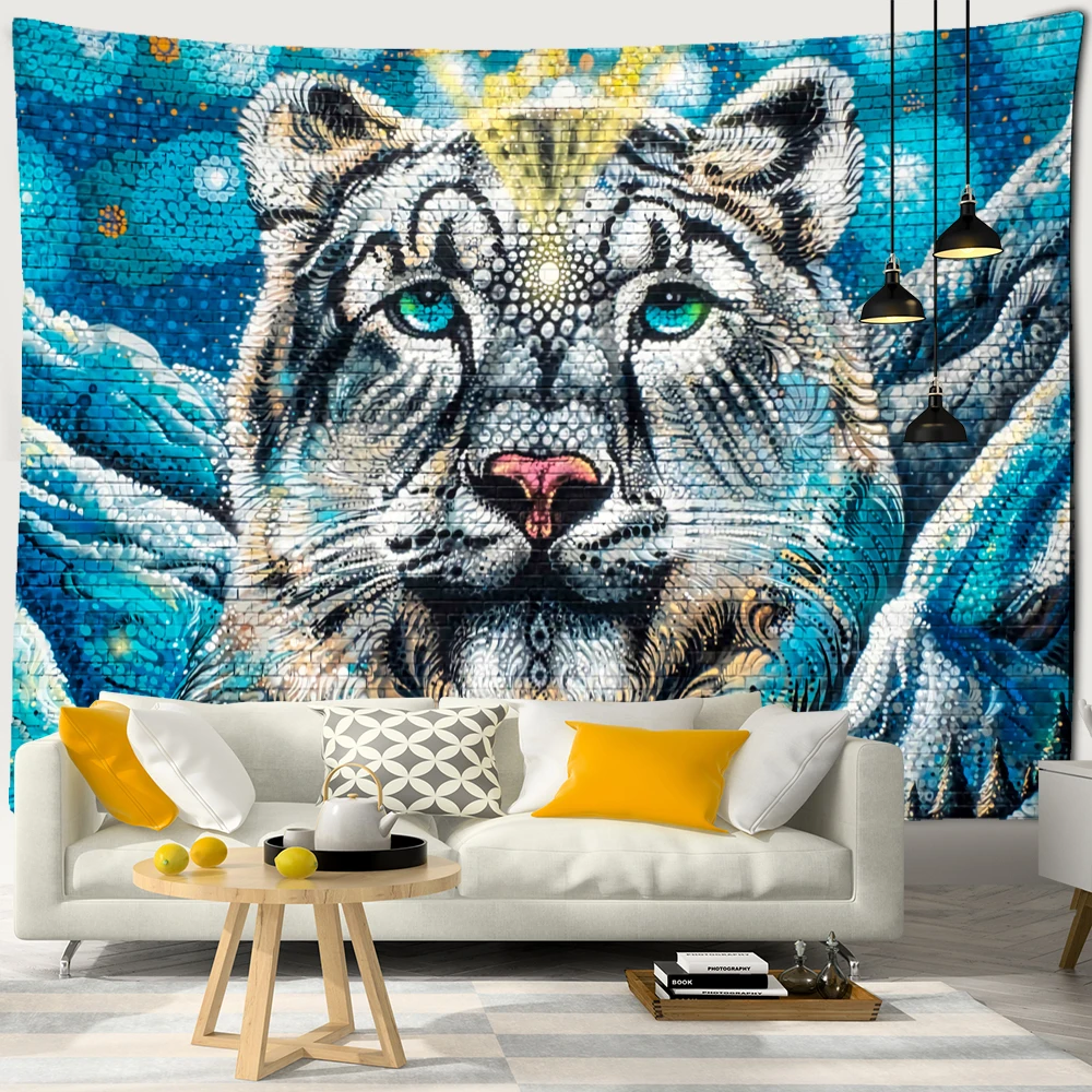 Colorful Tiger Oil Painting Tapestry Wall Hanging Animal Psychedelic Witchcraft Good Luck Background Cloth Home Decoration