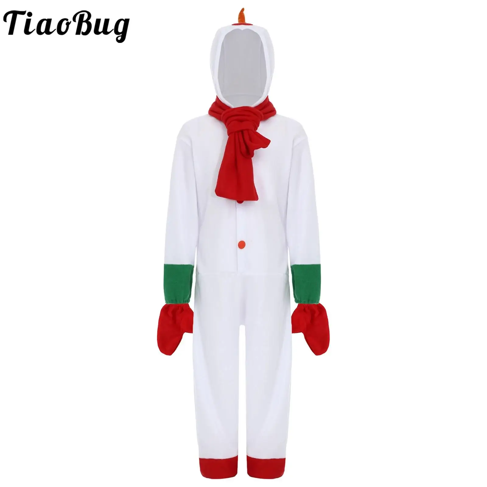 

Kids Christmas Snowman Cosplay Costume Long Sleeve Hooded Jumpsuit with Scarf Gloves Carnival New Year Party Role Play Outfits