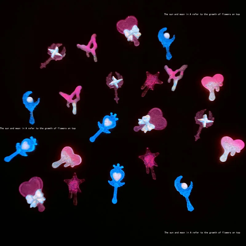 50 قطعة سلسلة الوردي مسمار السحر مضيئة عصا سحرية ستار الانحناء تاج القلب مسمار الفن زينة لوازم DIY بها بنفسك مانيكير اكسسوارات