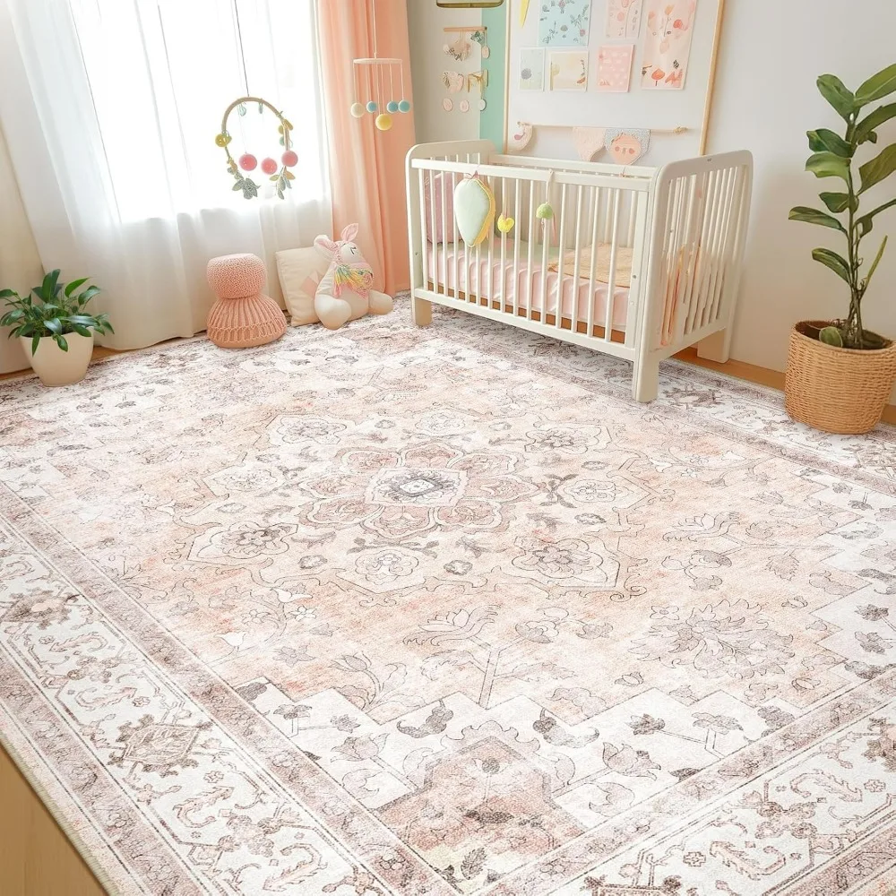 

Machine Washable Rugs Nursery Rug 8x10 Cute Girl Non Slip Low Pile Water Repellent Soft Print Pattern for Bedroom Indoor Decor K