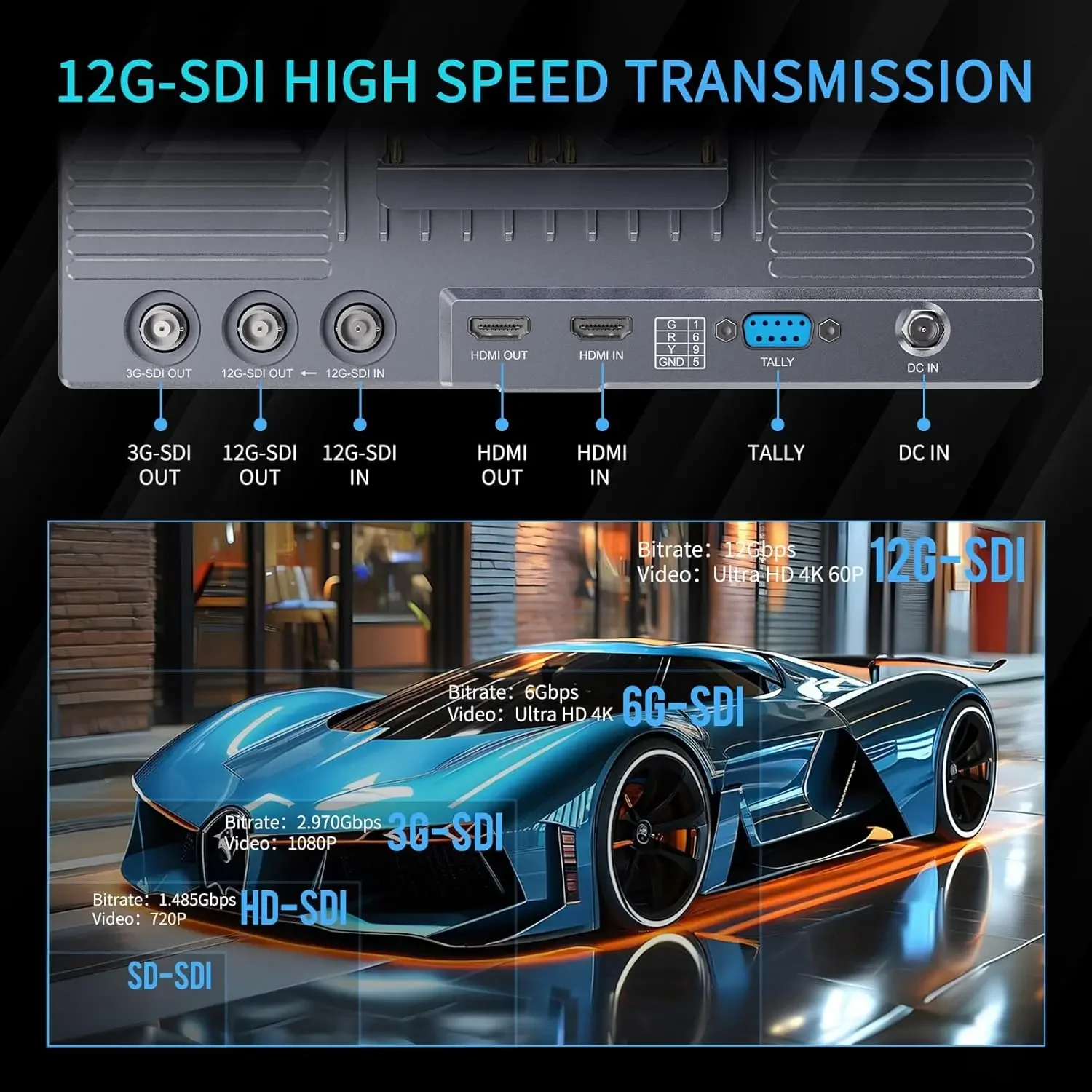 Feelworld S10 10.1 بوصة 12G-SDI 1200nit الألومنيوم مجال الكاميرا DSLR شاشة تعمل باللمس الموجي HDR ثلاثية الأبعاد LUT Out