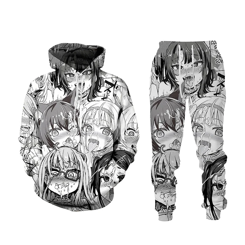 Anime Hoodies Men Women Autumn Winter Pullovers Hip Hop Hooded Oversized Sweatshirts 3D Hoodies + Long Pants 2 piece Set