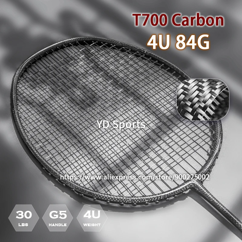 

Профессиональная ракетка для бадминтона из 100% углеродного волокна T700, 4U, максимальное натяжение 30 фунтов, G5, для скоростных тренировок, для взрослых, 1 шт.