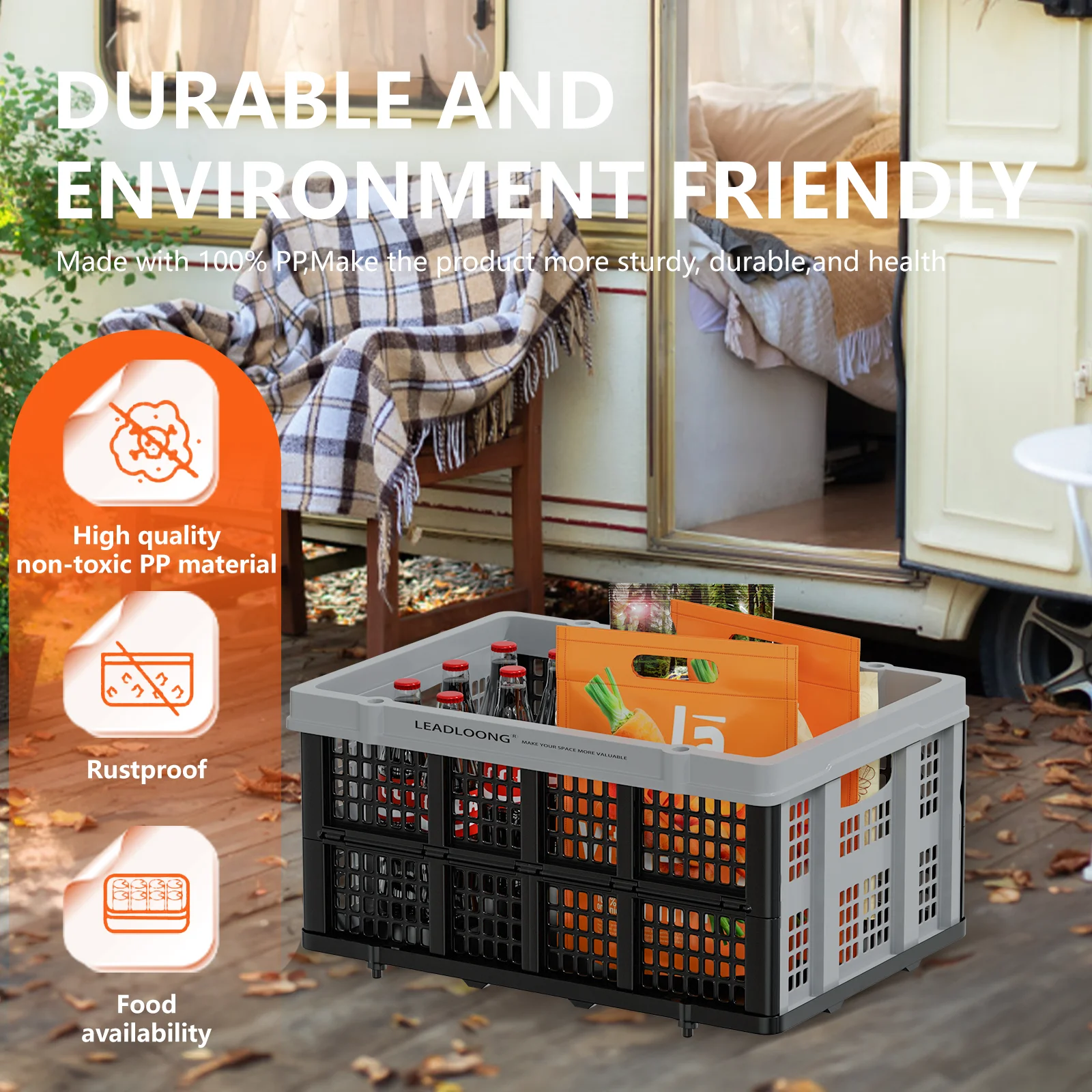 LEADLOONG 2/4Pcs Folding Basket 56*40*27.3cm\\22*15.7*10.7inch Collapsible Storage Basket Plastic Basket for Garage Home Garden