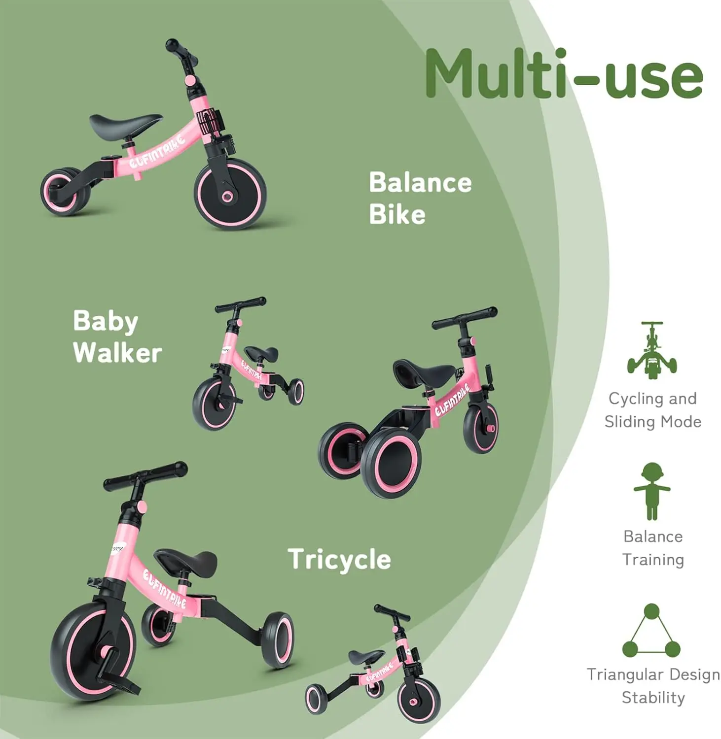 5 in 1 Toddler Bike for 1 Year to 4 Years Old Kids, Toddler Tricycle Kids Trikes Tricycle, Toys for Boy & Girl, Balance Training