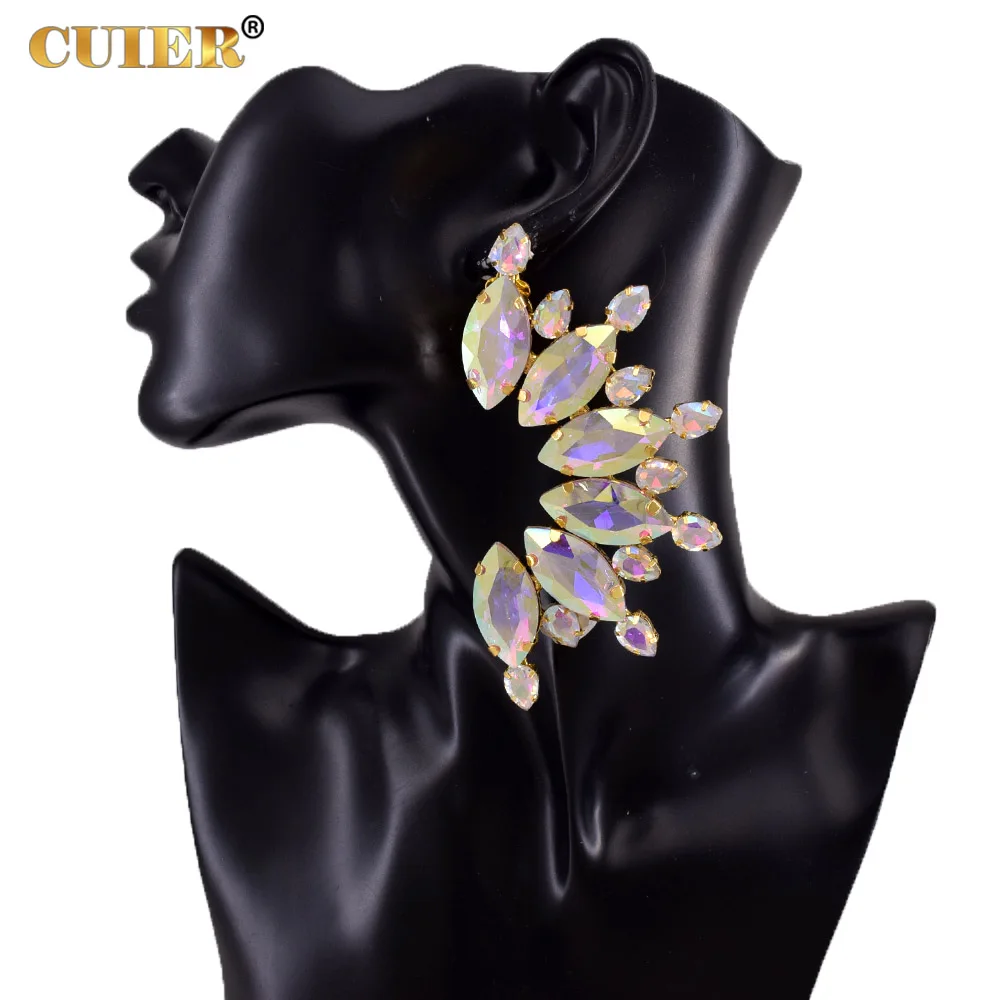 

CUIER Ear Curve Big Glass strass Women Earring Clip on no pierced Fashion Girls Gift Huge Size Jewelry for TV shows