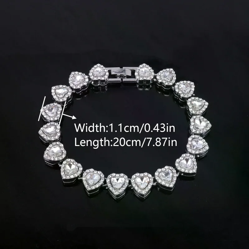 45CM 신상 힙합 테니스 체인 팔찌 목걸이 반짝이는 하트 모양 큐빅 지르코니아 패션 록 파티 주얼리