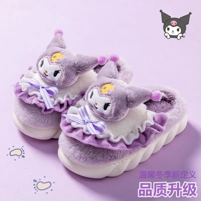

Sanrio Children's Cotton Slippers Autumn Winter Kuromi Anime New Girls Cartoon Indoor Home Slippers Children Plus Velvet Warm