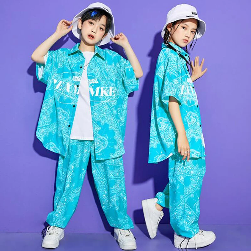 Kids Concert Hip Hop Clothing Geometry Print Shirt Top Tshirt Street Wear Sweat Pants For Girls Boys Jazz Dance Costume Clothes