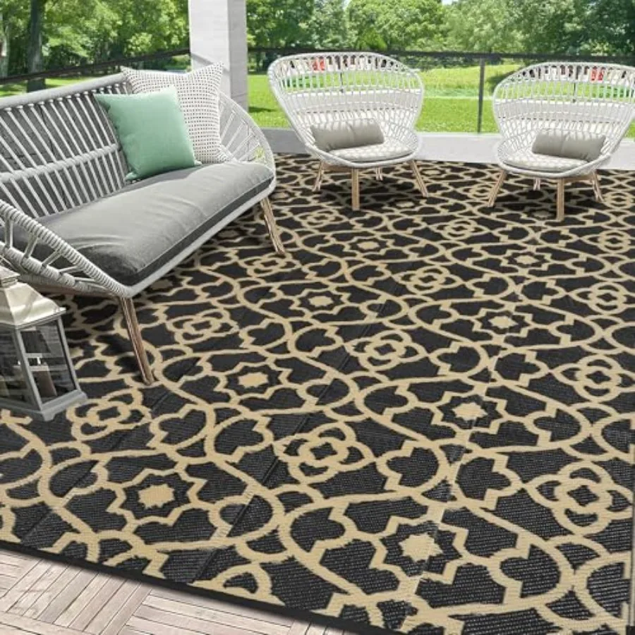 

Outdoor Rug Waterproof 8x10, Plastic Straw Rug Camping Rug, Reversible Outdoor Patio Rugs RV Mat Clearance, Indoor Outside Floo