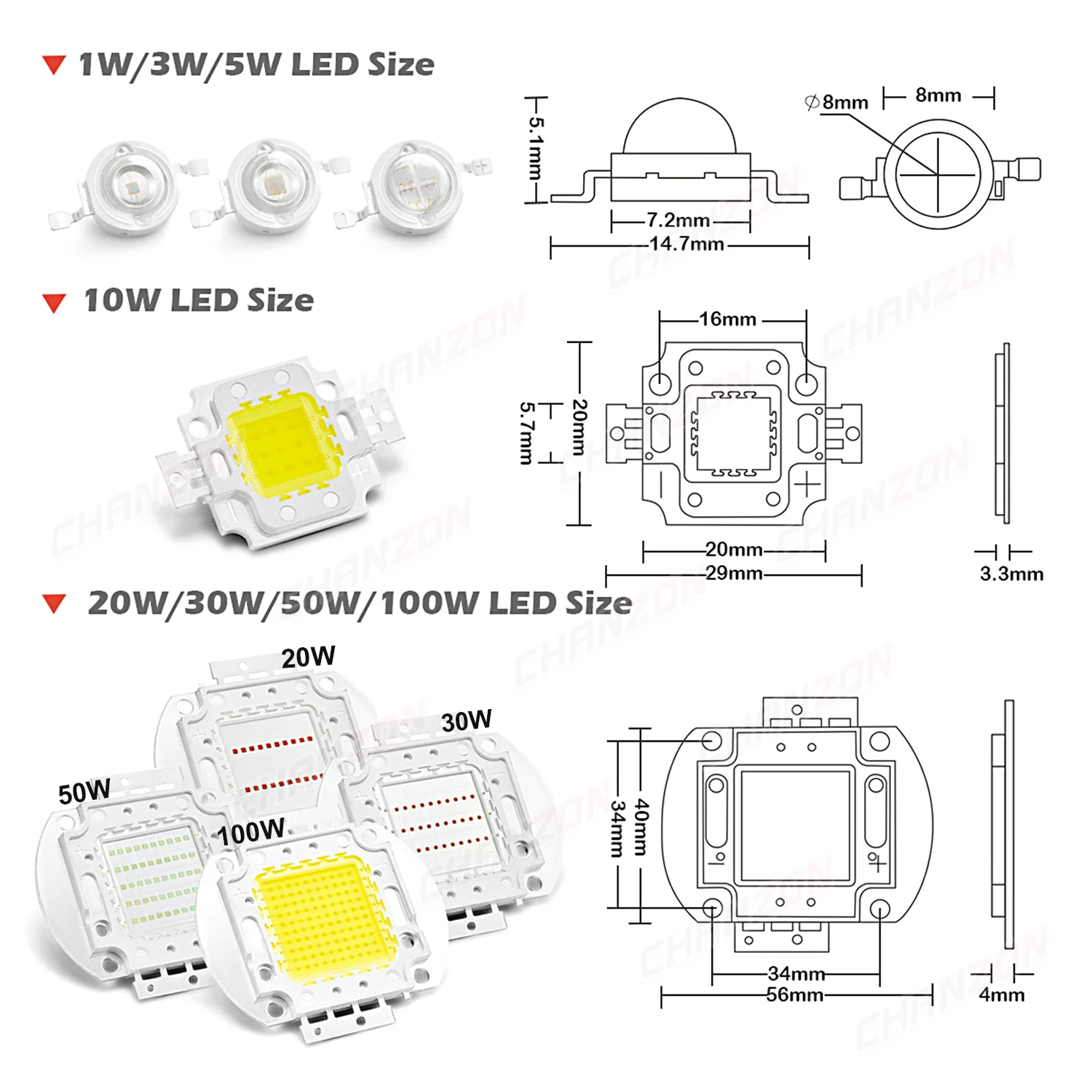 High Power LED COB Chip 1W 3W 5W 10W 20W 30W 50W 100W Licht Perlen Warm Natürliche Reine Kaltweiß Für DIY Outdoor Foodlight