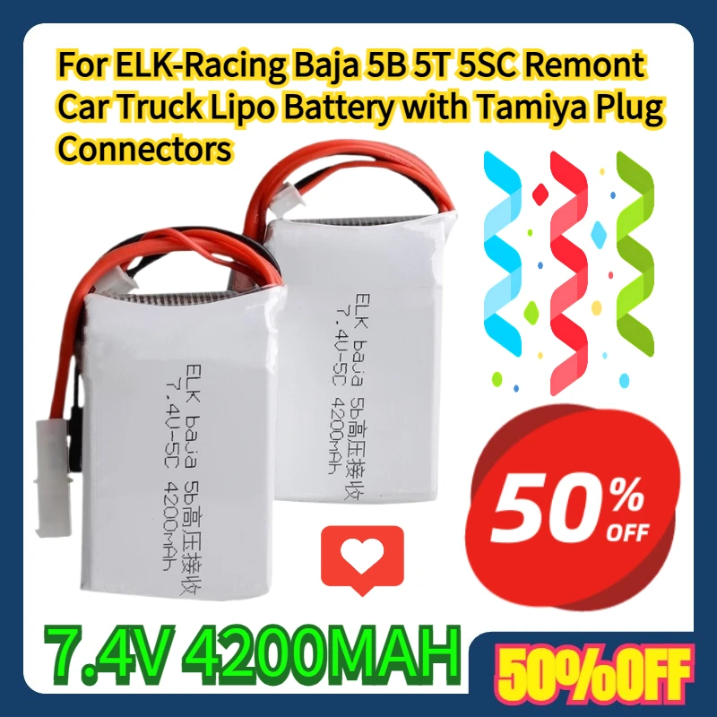 ل ELK-Racing Baja 5B 5T 5SC Remont سيارة شاحنة 7.4 فولت 4200 مللي أمبير بطارية ليبو مع موصلات توصيل Tamiya