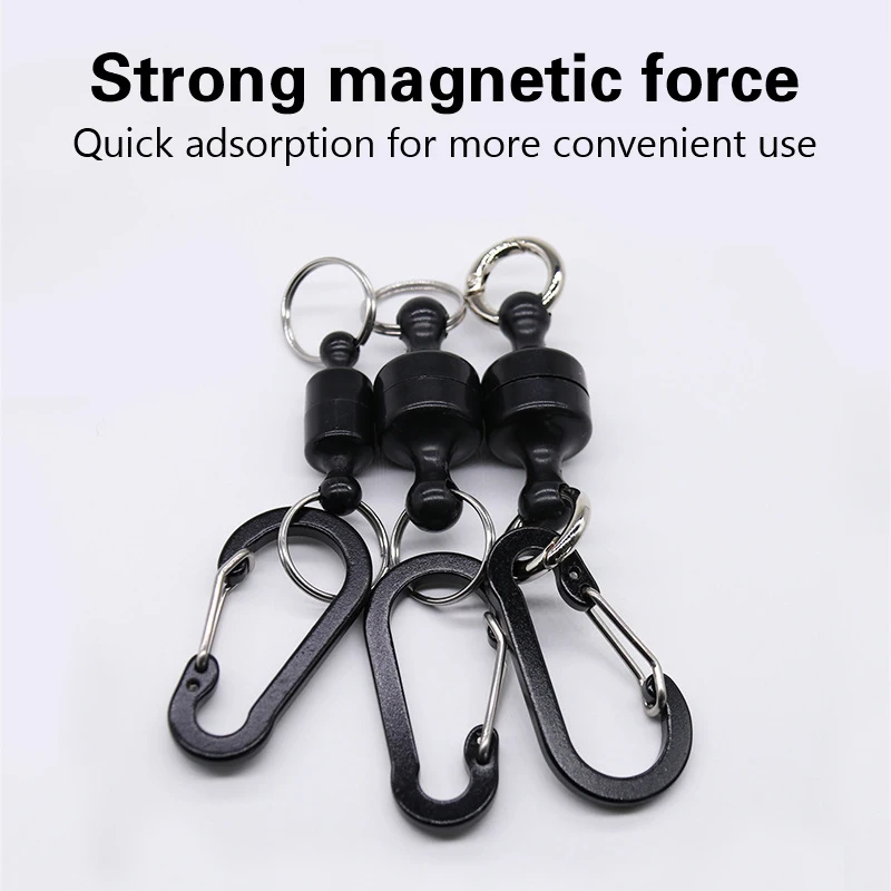 Portable Steel Fishing MRC Strong Magnetic Quick Release Clips Net Holder With Fishing Coil Lanyard Aluminum Carabiner