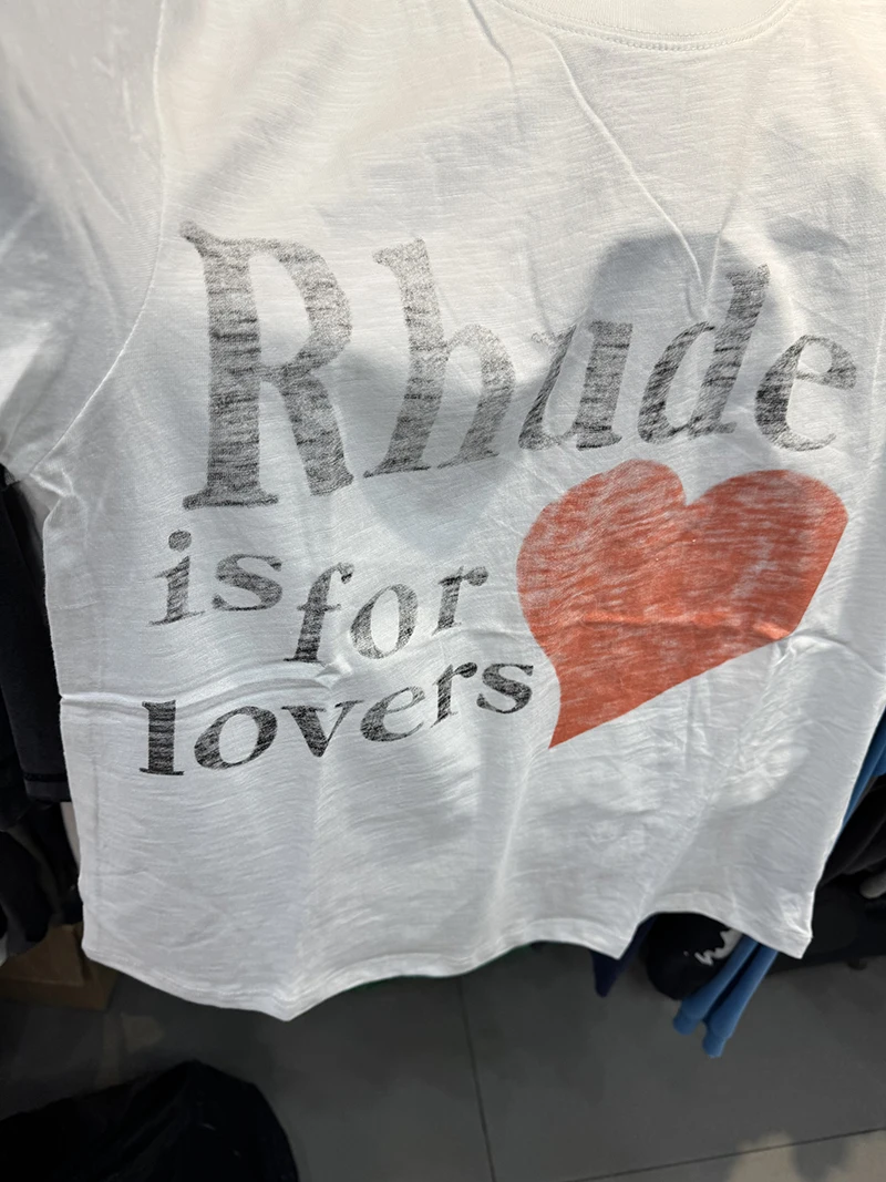 White Rhude Is for Lovers T-shirt Red Heart Print Casual Oversized Short Sleeve T Shirt Real Photo