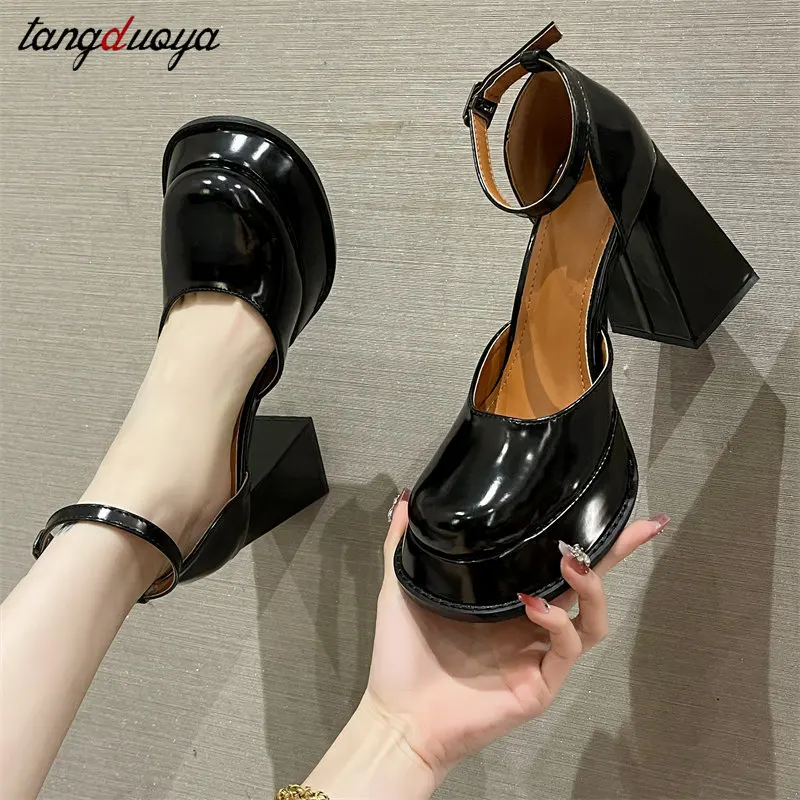 Shoes Pumps Size New Spring Summer Lady Chunky High Heels Round Toe Sexy Ankle Strap Dress Party Wedding Office Woman Pumps 2024