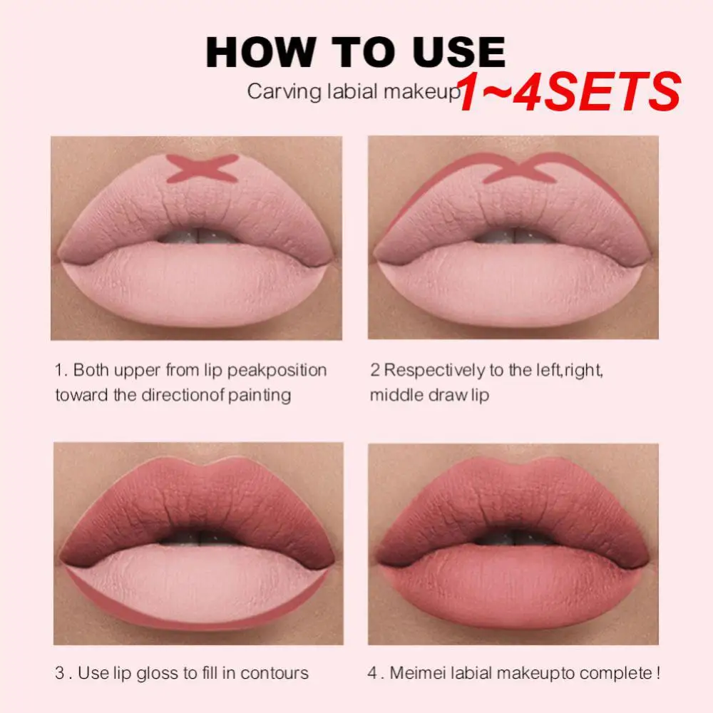 1~4SETS Modified Lip Liner Set Non-stick Cup Matte Lip Glaze Makeup Lip Liner Not Fade Lip Gloss Lip Makeup Tools Color Lipstick