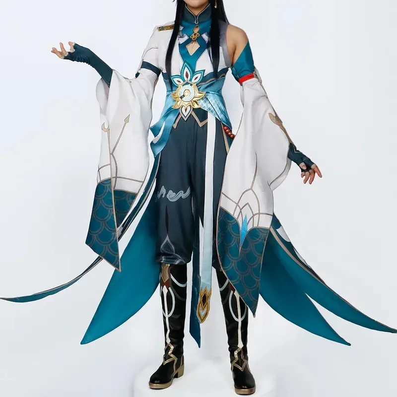 Dan Heng Imbibitor Lunae Cosplay Costume Game Uniform Jacquard Fabric Imbibitor Lunae Outfits with Dragon Horn for Comic Con