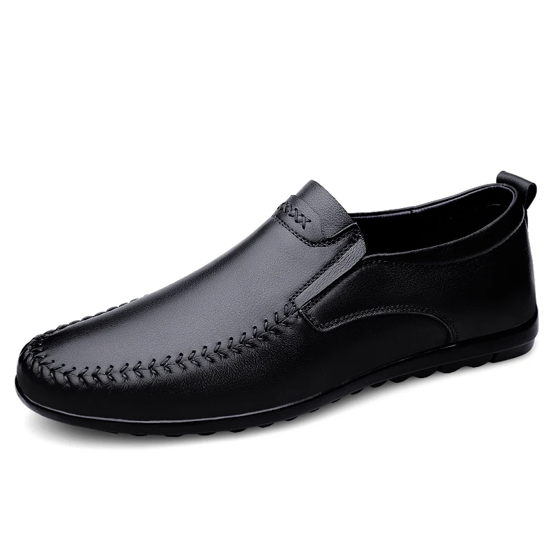 

2025 new plus size men's casual shoes, thick soled leather shoes, hand sewn loafers, fashionable men's shoes