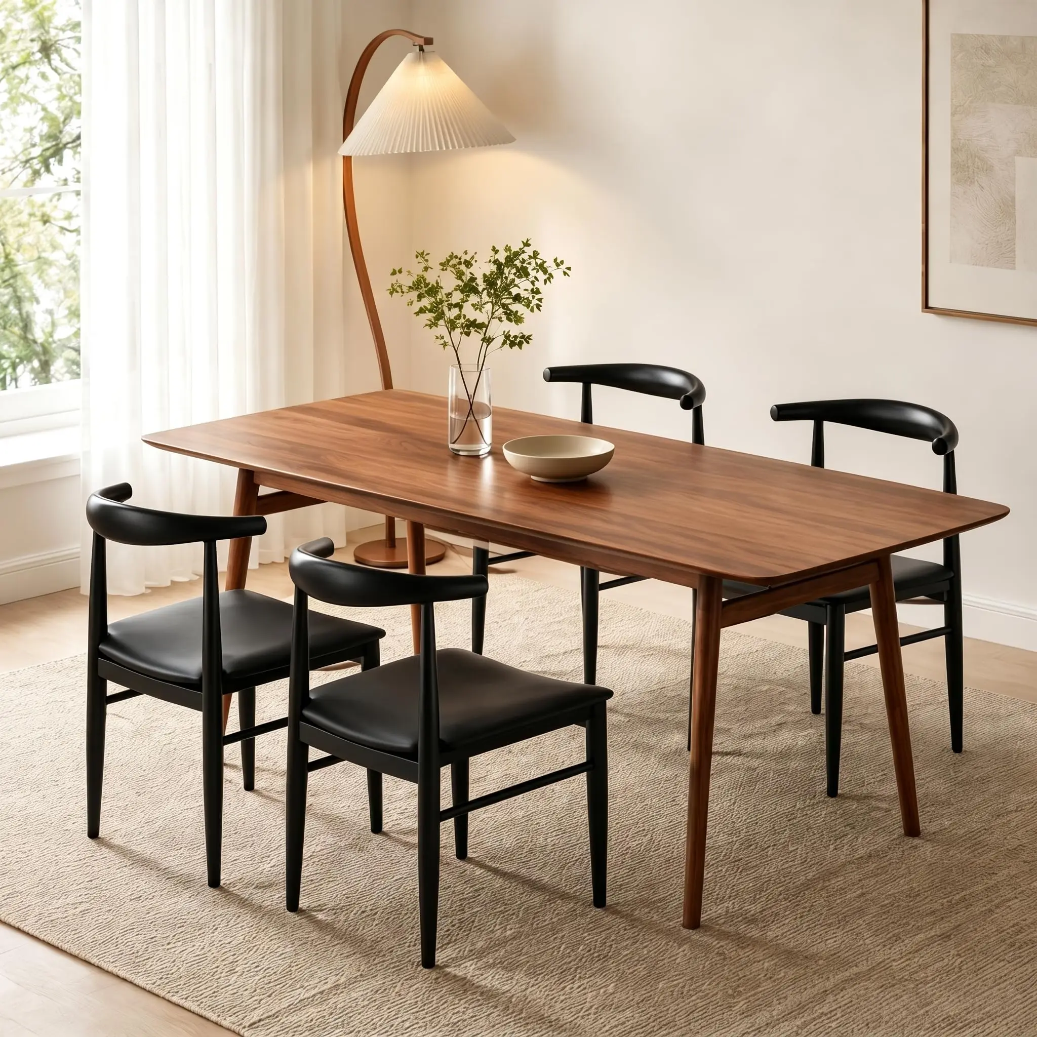 Mid Century Modern Dining Chairs Set of 4 Metal Legs Black Chair