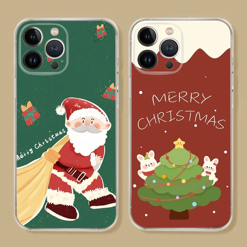 Merry Christmas Transparent Phone Case For iPhone 15 14 13 12 11 Pro Xs Max Mini XR X 7 8 Plus Back Cover Clear Case