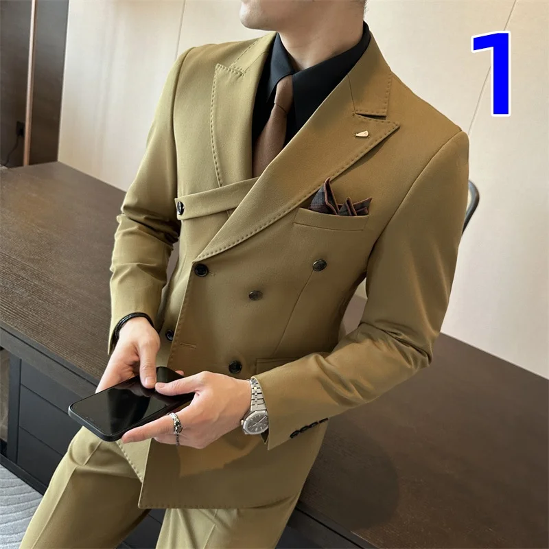 

T2032 physical store new men's slim solid color three-piece suit men's British single-button casual suit