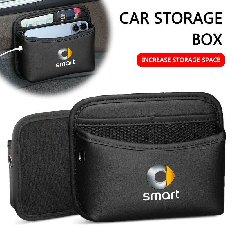 

Новый кожаный клейкий автомобильный ящик для хранения, двухслойные аксессуары для хранения для Smart Fortwo 451 450 453 EQ Forfour Coupe