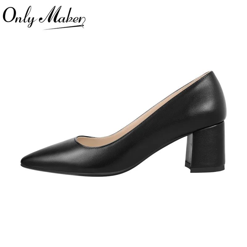 Onlymaker Pumps Women Black Pointed Toe Block Classic Slip On Thick Heel  Office Dress Elegant Big Size Handmade Chunky Lady Sh