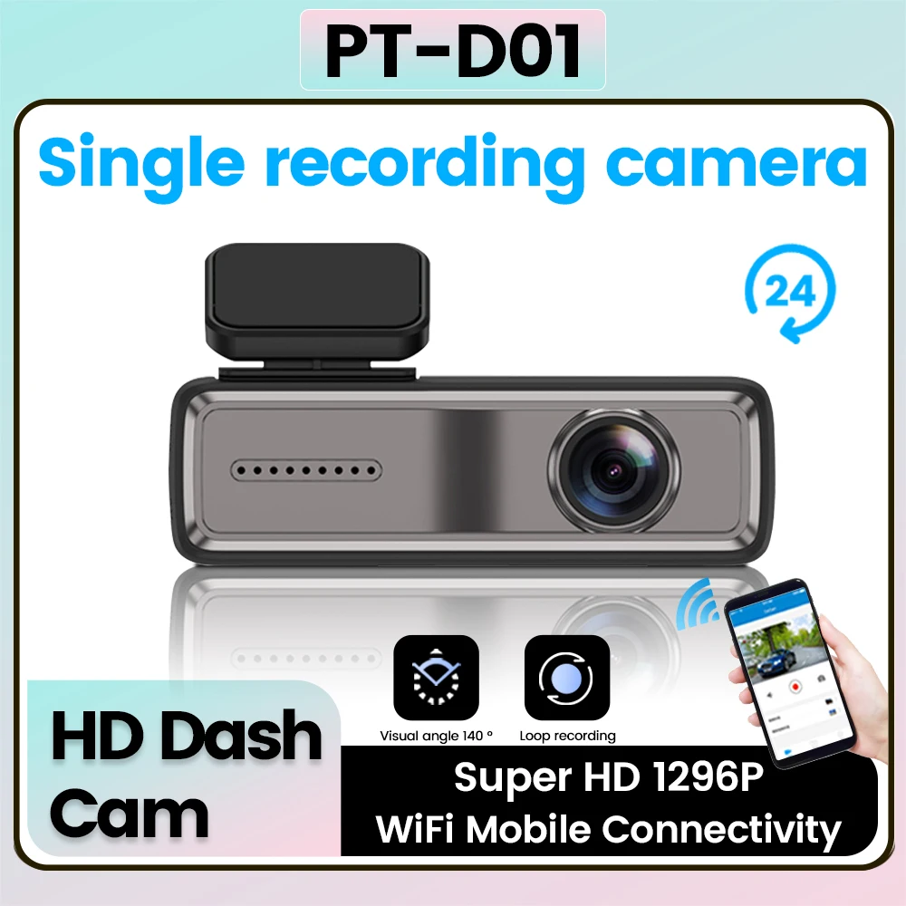 

2024 NEW PT Single recording camera HD Dash Cam Super HD 1296P WIFI Mobile Connectivity Night Vision 130°+110° wide angle camera