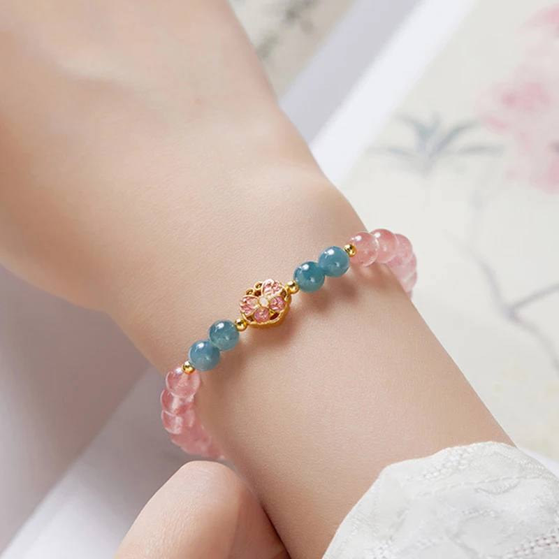 Fantasy Blue Pink Crystal Beads Butterfly Bracelet for Women Simple Fashion Jewelry Couples and Mother's DayGift