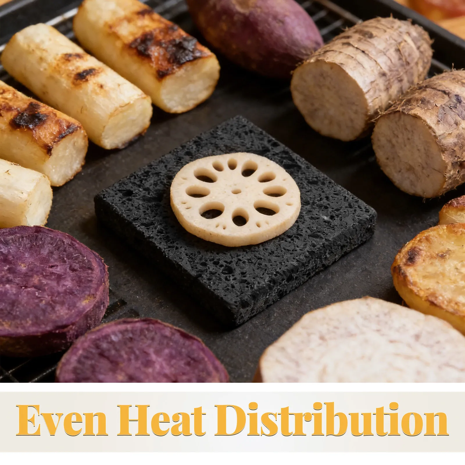 Volcano Stone Cooking Tile 3.9x3.9x0.6 Korean Bbq Grill Plate Natural Lava Rock Cooking Stone Plate for Gas Grill Steak Seafood