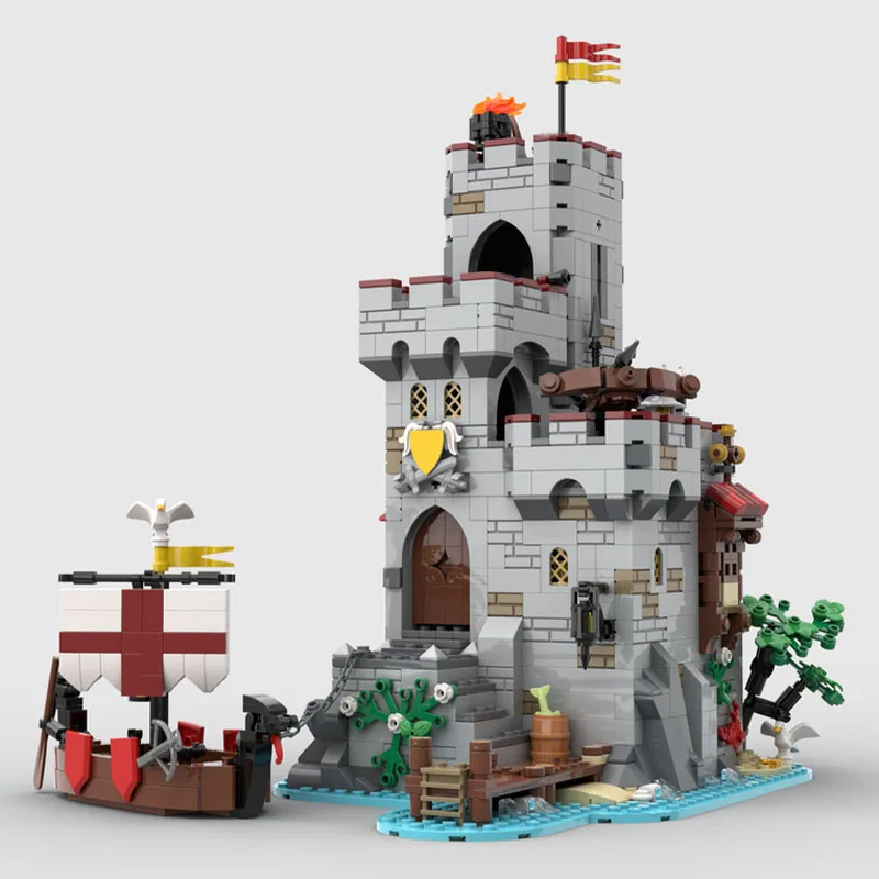 1321 Uds. Torre de mercado costero Medieval, bloque de construcción Modular, modelo de arquitectura Retro, juguete de exhibición, montaje para niños, regalos de cumpleaños