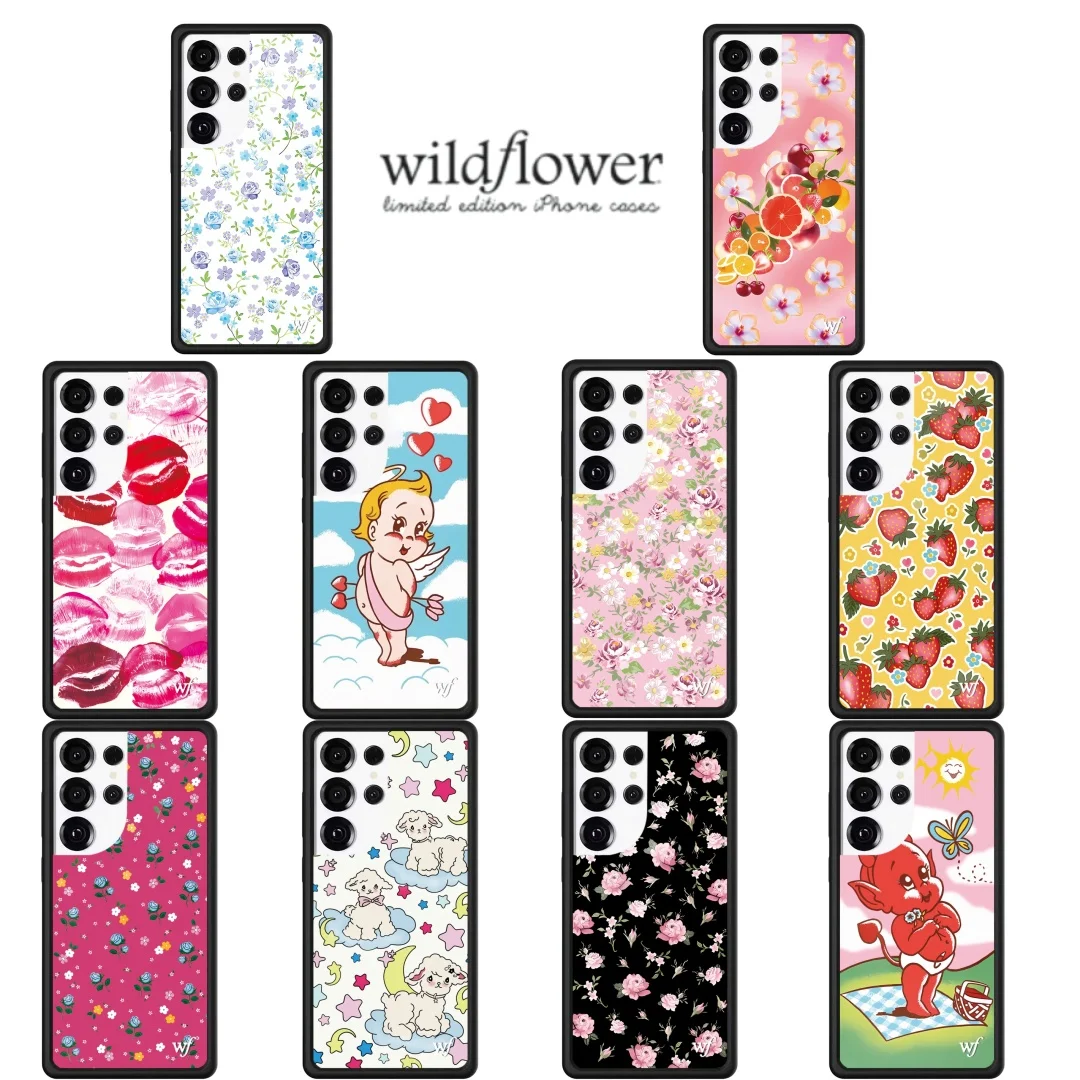 Wildflower Cute Cherub Devil Phone Case for Samsung Galaxy S23ultra S23 S24 S25 Ultra S25Ultra Strawberry Orange Back Cover