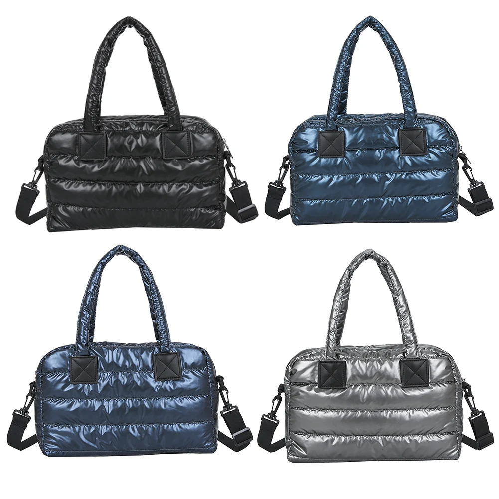 

Women Casual Handbag Soft Quilted Lattice Handbag with Zipper Winter Puffer Bag Fashion for Daily Office Use Solid Color Handbag