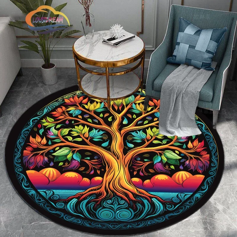 Tree of Life Color Printed Rug    Pattern Round Carpet Living Room  Mat Bedroom Corridor Decoration