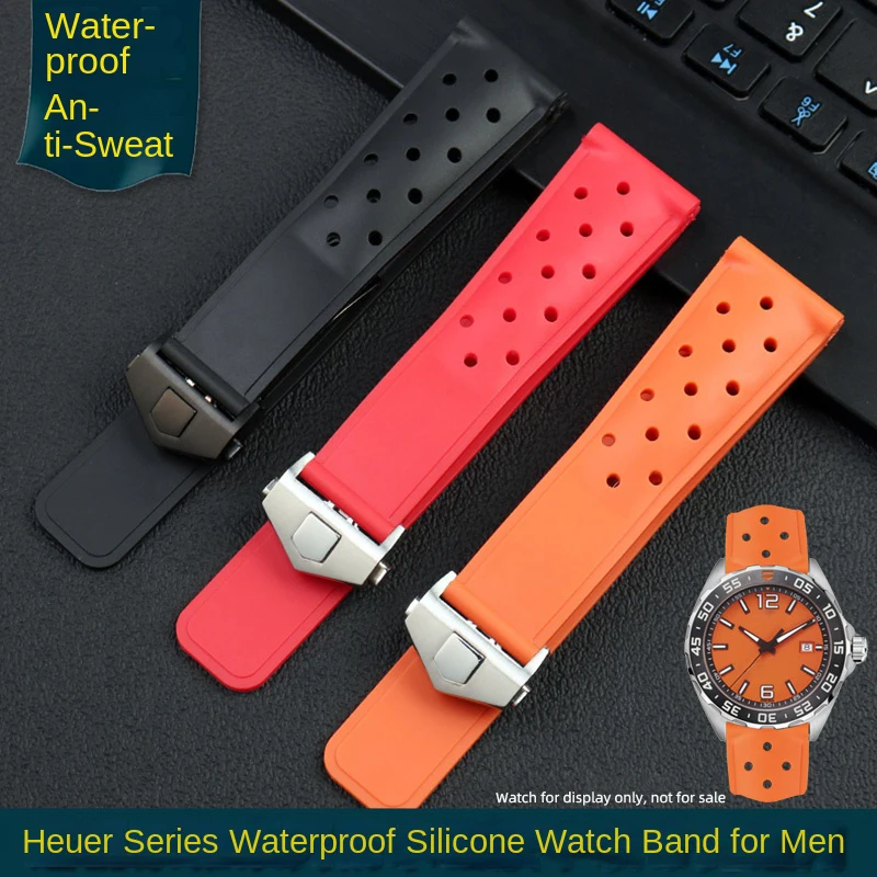 For Heuer F1 Aquaracer Formula 1 Tag Carrera Monaco rubber watch chain color silicone strap 22mm men's Folding buckle watchband