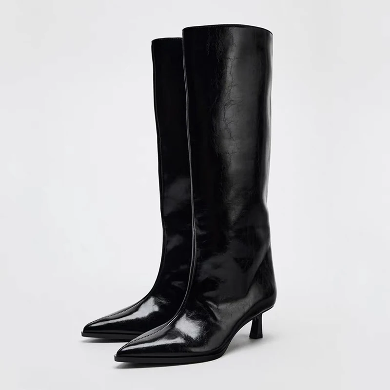 

High Heels Women's Long Boots Pointed Toe Fashion Shoes Designer Knee High Winter Boots 2025 Sexy Dress Chelsea Botas Para Mujer