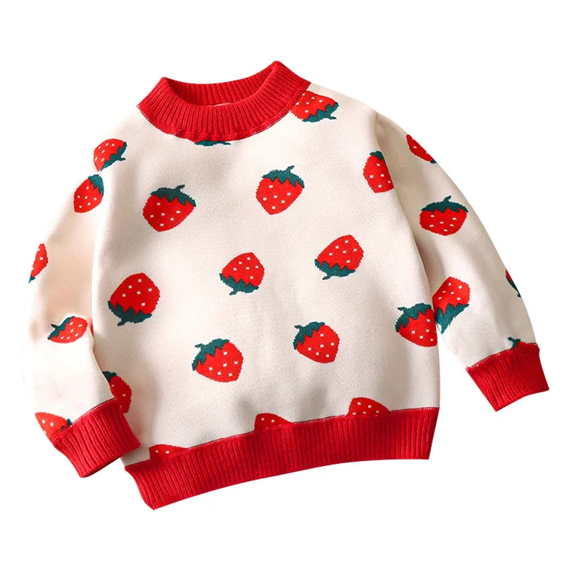 2024 Autumn Winter Children Girls Sweater Long Sleeve Plush Thicken Round Collar Warm Kid Baby Girls Pullover Little Girls Tops