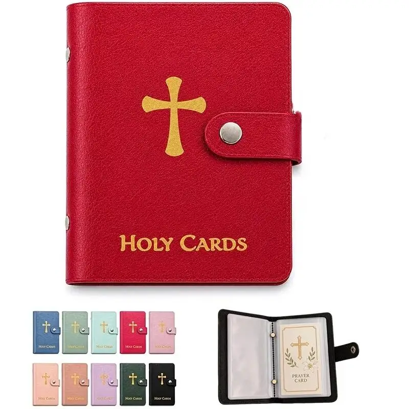 Portable Leather Holy Prayer Card Holder Pocket Size Organizer with Snap Closure Ideal for Religious Students Daily Use
