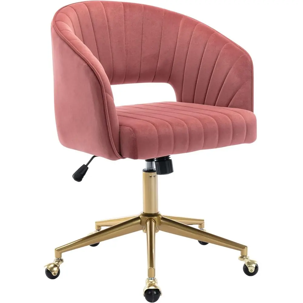 

Swivel Velvet Desk Chair with Gold Base - Ergonomic and Stylish Accent Armchair for Home Office or Living Room (Rose)