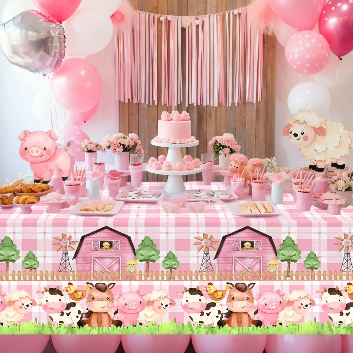 Soporte de cartón con temática de granja para decoración de fiesta de cumpleaños de niños, suministros para Baby Shower