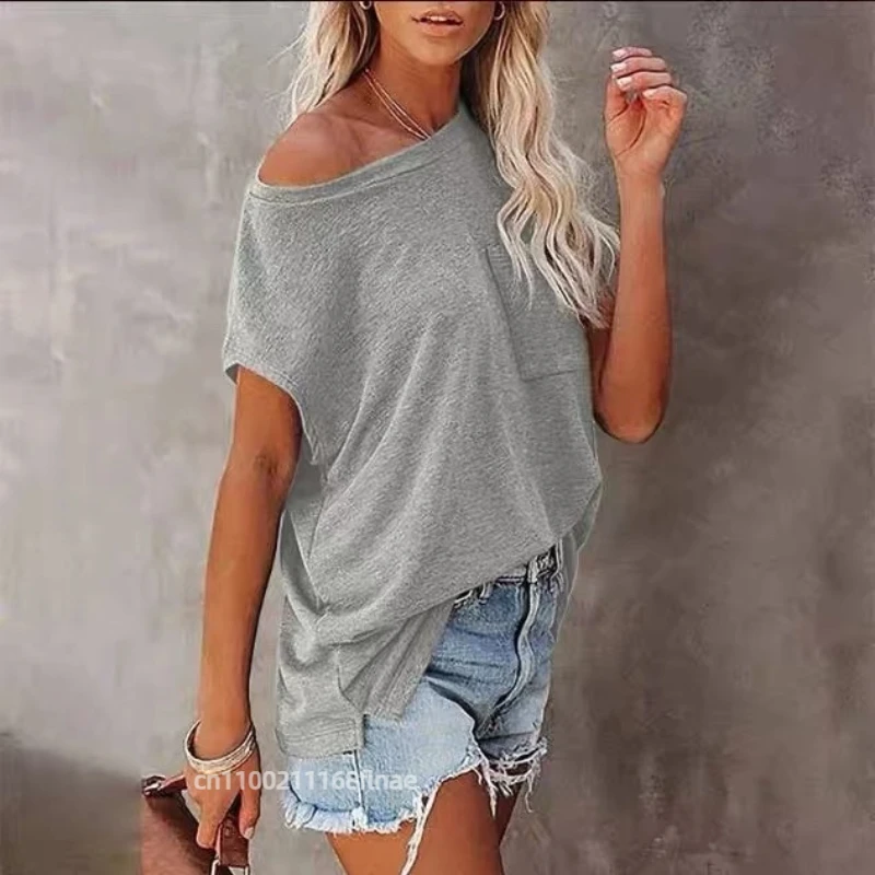 2024 신상 스트릿 댄스 탑 단색 오프숄더 티셔츠 반팔 여성 스트릿 캐주얼 패션 의류