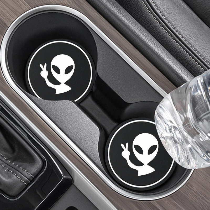 2Pcs Alien Car Cup Holder Drink Pad Interior Decoration Anti-slip Mat Round Durable Coaster Heat Resi Car Accessories