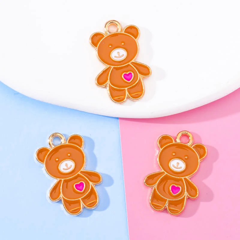 20Pcs 13*20mm Cute Mixed Color Enamel Bear Pendant DIY Charm Jewelry Making Accessories Animal Necklace Earring Keychain Pendant
