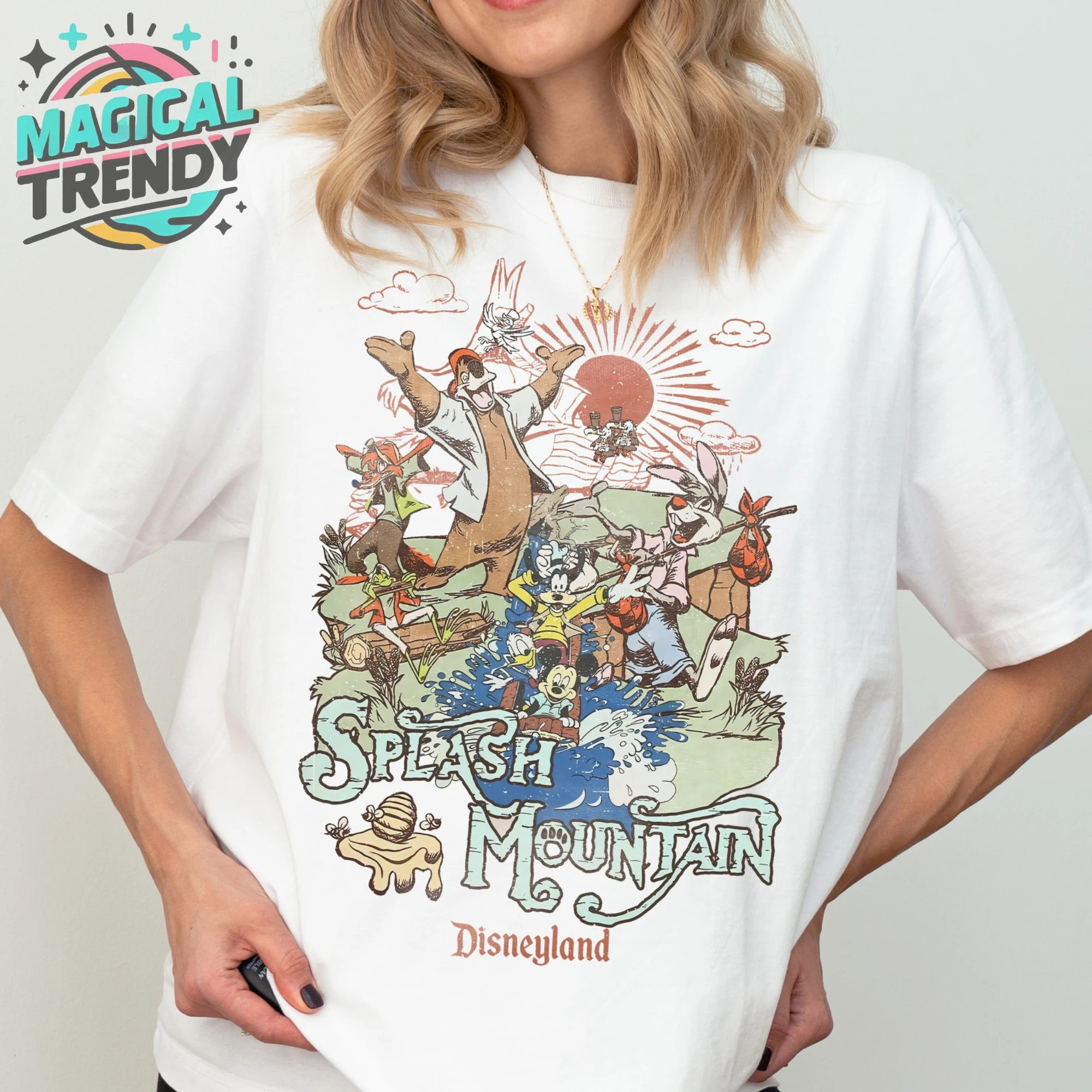 Koszulki Retro Disneyland Splash Mountain, Koszulki Magic Kingdom, Koszulki Disneyland na wakacje rodzinne, Koszulki Retro Disney