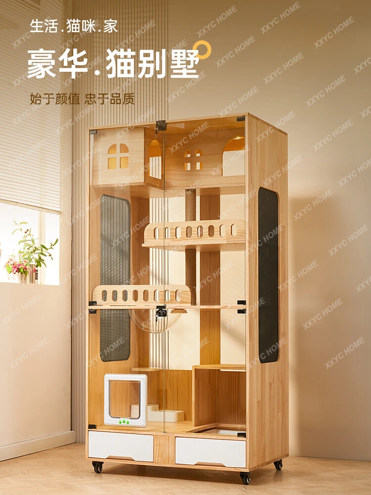 

Indoor Super Luxury Cat Cage with Toilet Integrated Super Large Free Space Glass Cat House