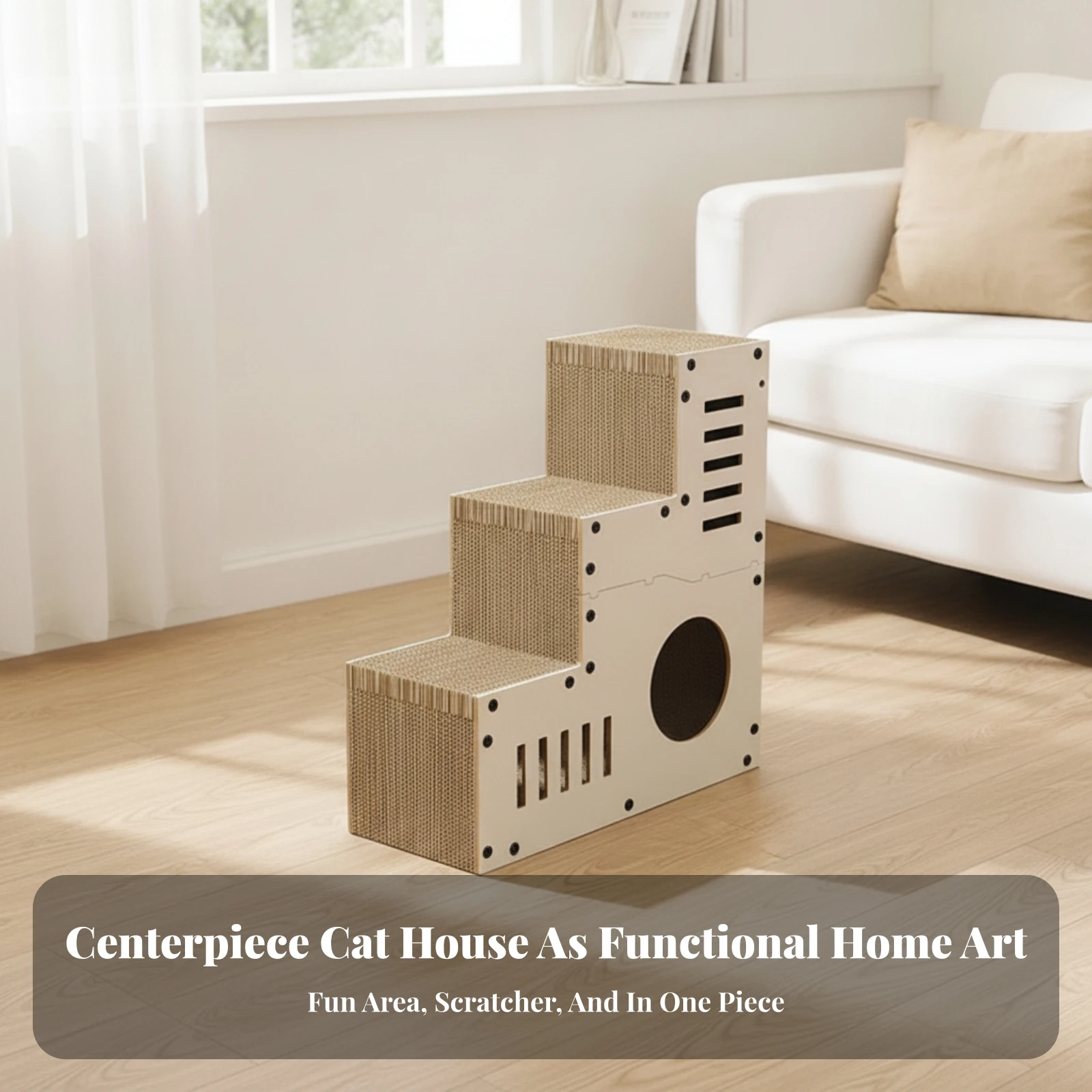 Cardboard Cat House Corrugated Cardboard Cat Condo Playhouse Box Multi-Level Pet Furniture Indoor for Cats, Living Room