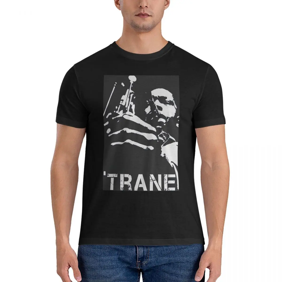 Funny Trane T-Shirt for Men Crewneck 100% Cotton T Shirt John Coltrane Short Sleeve Tee Shirt 4XL 5XL Clothes